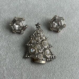 Vintage Silver Christmas Tree and Earrings Set